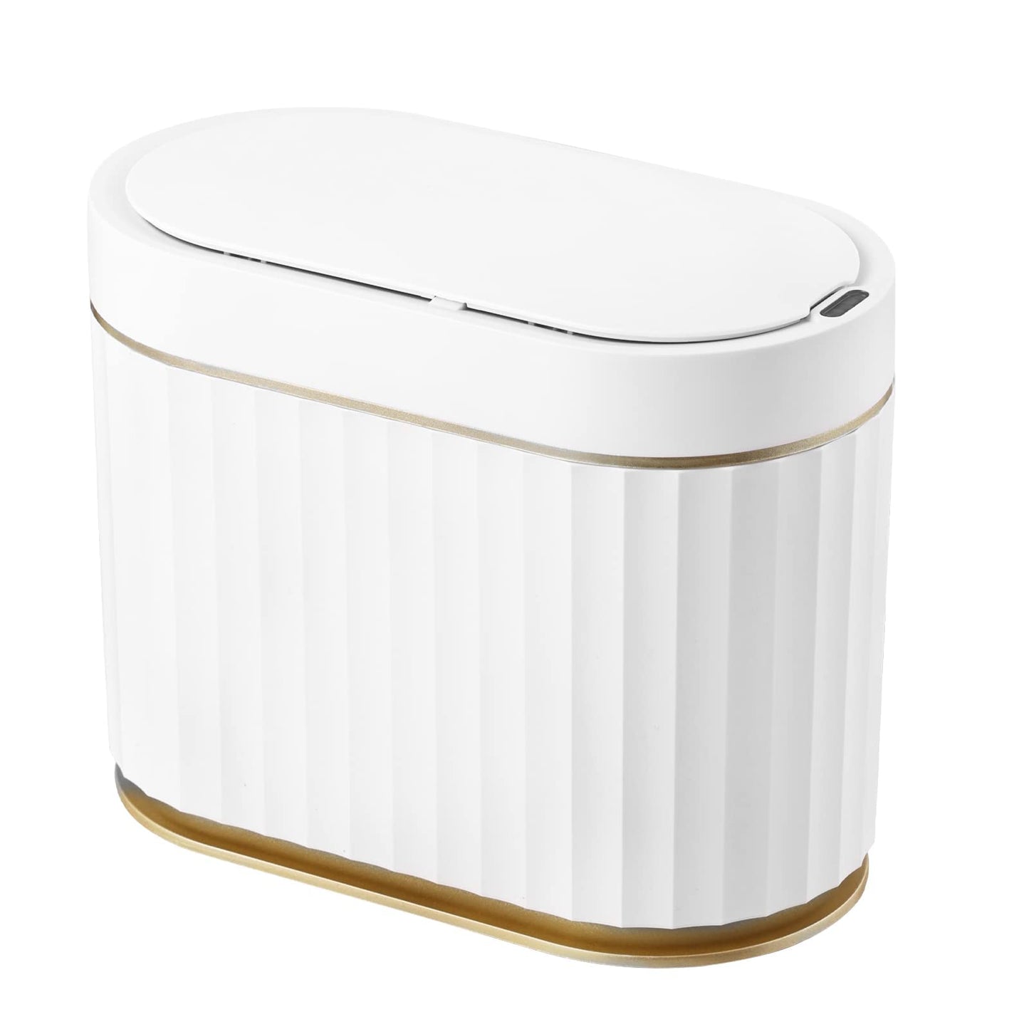 ELPHECO Automatic Motion Sensor Trash Can - 2 Gallon Slimline for Bathroom, Bedroom, Kitchen, Office - White with Gold Trim