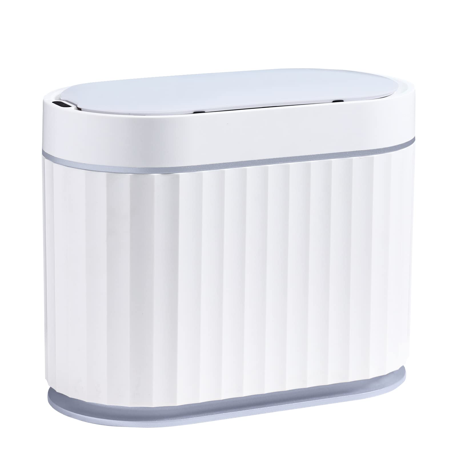 ELPHECO Automatic Motion Sensor Trash Can - 2 Gallon Slimline for Bathroom, Bedroom, Kitchen, Office - White with Gold Trim