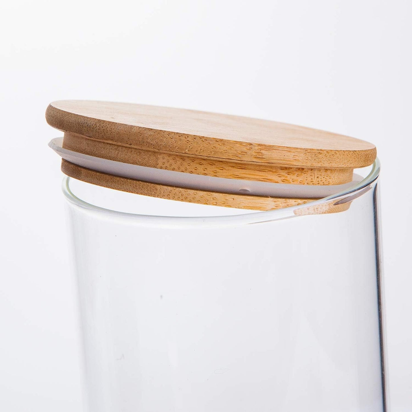 Airtight Glass Jars with Bamboo Lids, Glass Food Storage Containers Set - Set of 5 Kitchen Canisters for Sugar, Candy, Cookie, Rice and Spice Jars