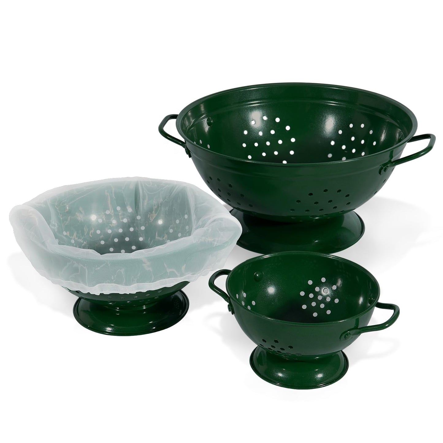 Metal Colander Set of 3, Strainer Basket with Handles perfect for Spaghetti, Pasta, Berry, Vegetable, Fruit, Solid Base Powder Coated Kitchen Essential Strainer Set, 1 & 3.5 & 5 Qt (Cream)