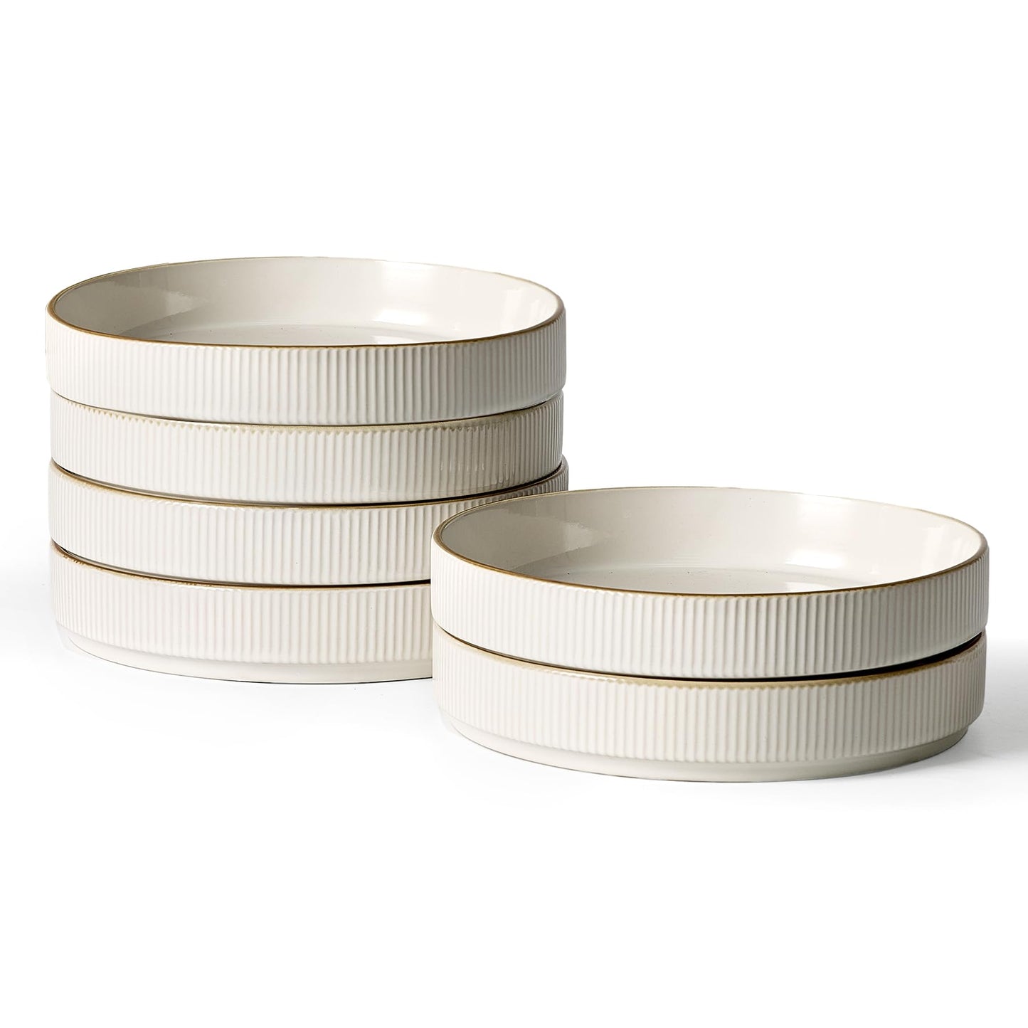 famiware Star 7.5" Pasta Bowls Set, Salad Bowl Set of 4, Double Reactive Glaze, Stackable, Perfect for Your Friend for Housewarming, Thanksgiving, Christmas, Matte White