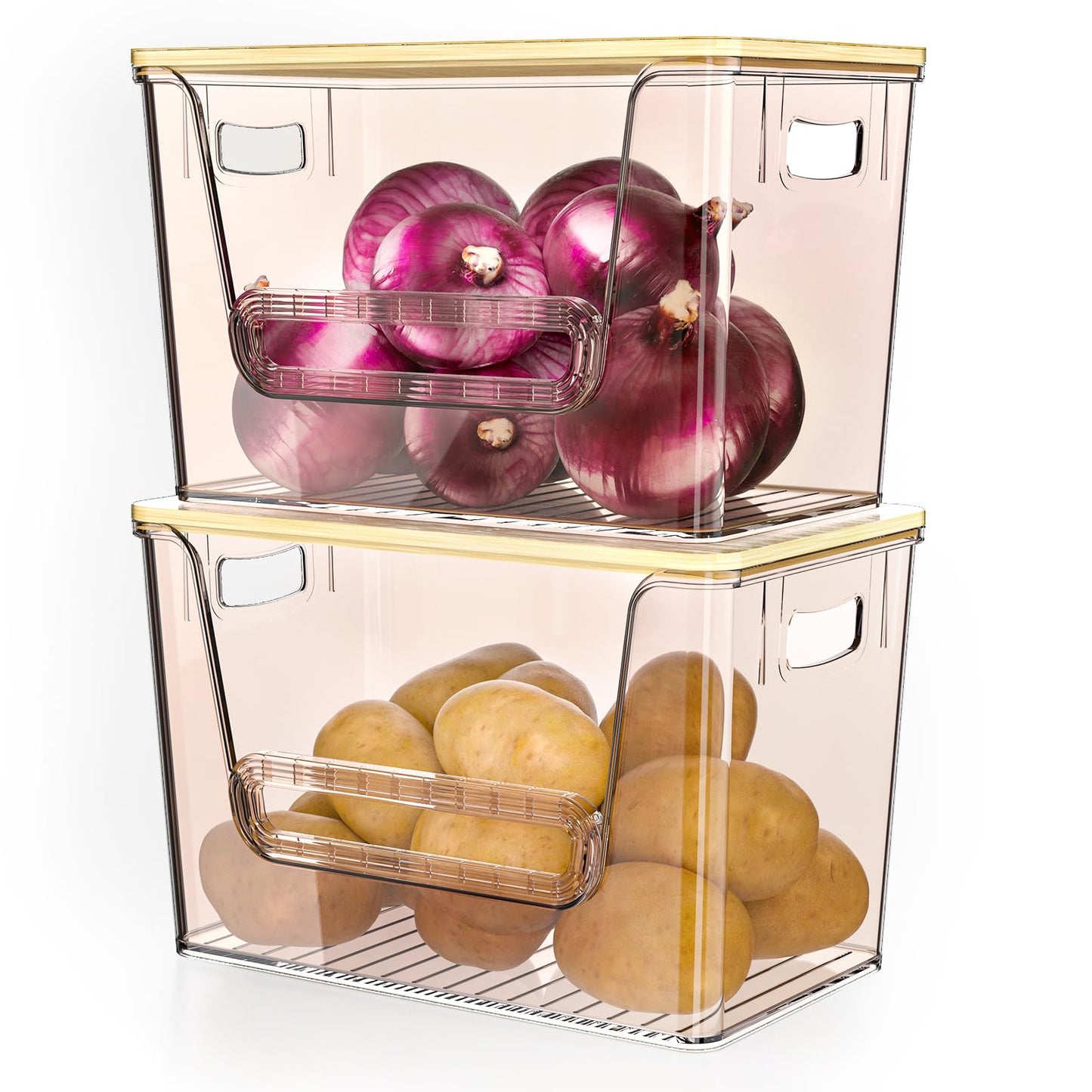 Delamu 3 Pack Pantry Organizers and Storage,Trash Bag Dispenser with Bamboo Top,Stackable Trash Bag Dispenser Under Sink Organizer for 4-30 GalBags,Onion,Potato,Fruits,Clear