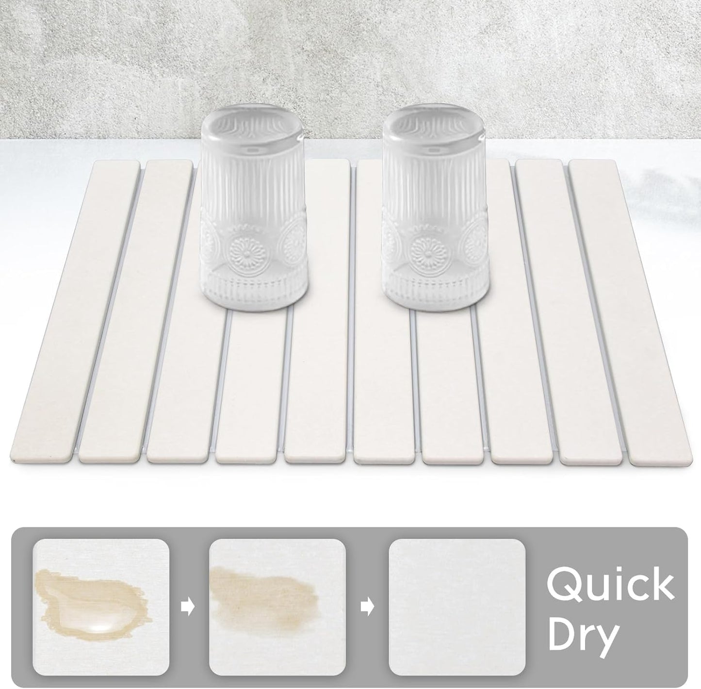 Large Stone Dish Drying Mats for Kitchen Counter, Quick Dry Collapsible Dish Drying Mat, Eco-Friendly Absorbent Foldable Diatomaceous Earth Mats for Dishes Bottles Cups, Match Any Countertop, 24"×16"