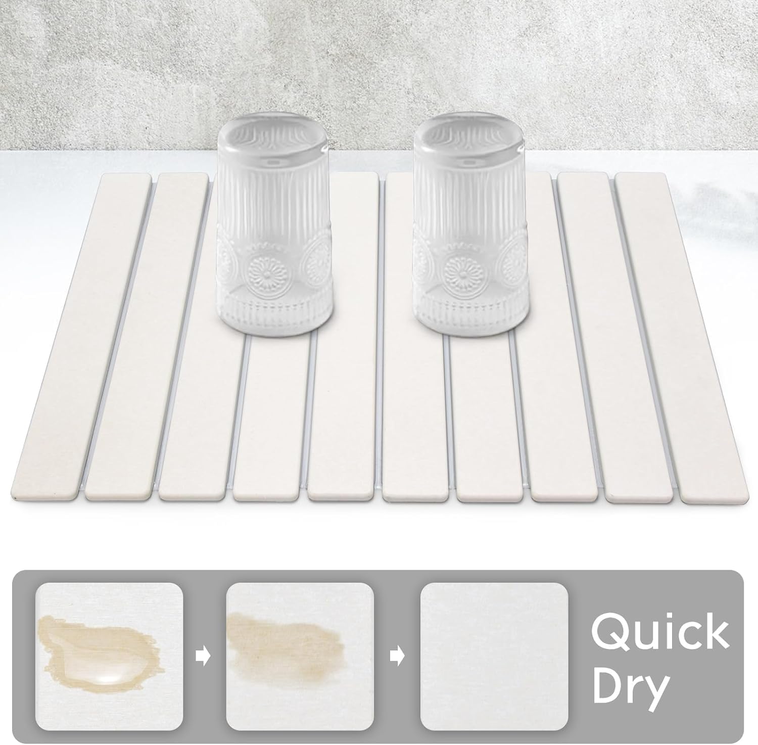 Large Stone Dish Drying Mats for Kitchen Counter, Quick Dry Collapsible Dish Drying Mat, Eco-Friendly Absorbent Foldable Diatomaceous Earth Mats for Dishes Bottles Cups, Match Any Countertop, 24"×16"
