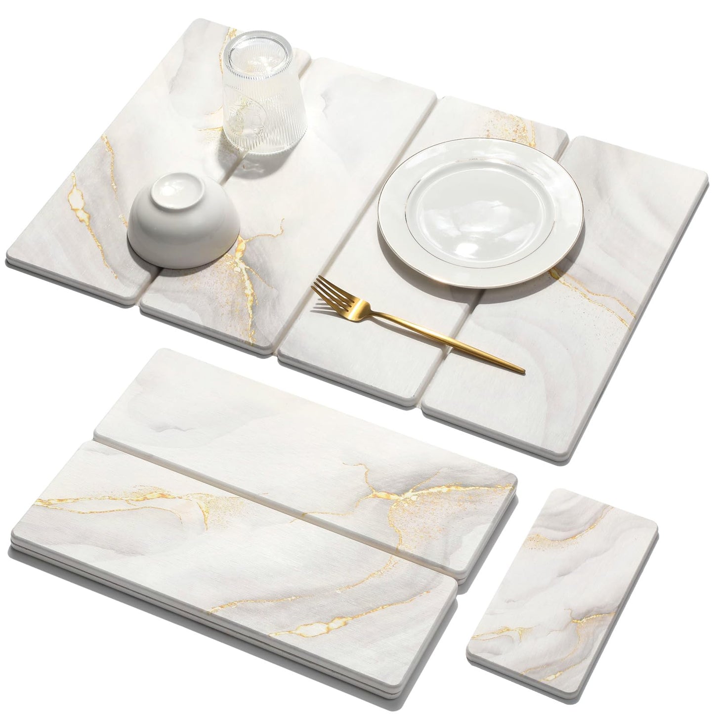 2 PCS Stone Dish Drying Mat for Kitchen Counter,Quick Dry Stone Dishes Mats,Marbled Water Absorbing Diatomaceous Earth Drying Pad for Countertop Bottles Utensils Cups(Dark Gray 16"×12" & 8"x4")