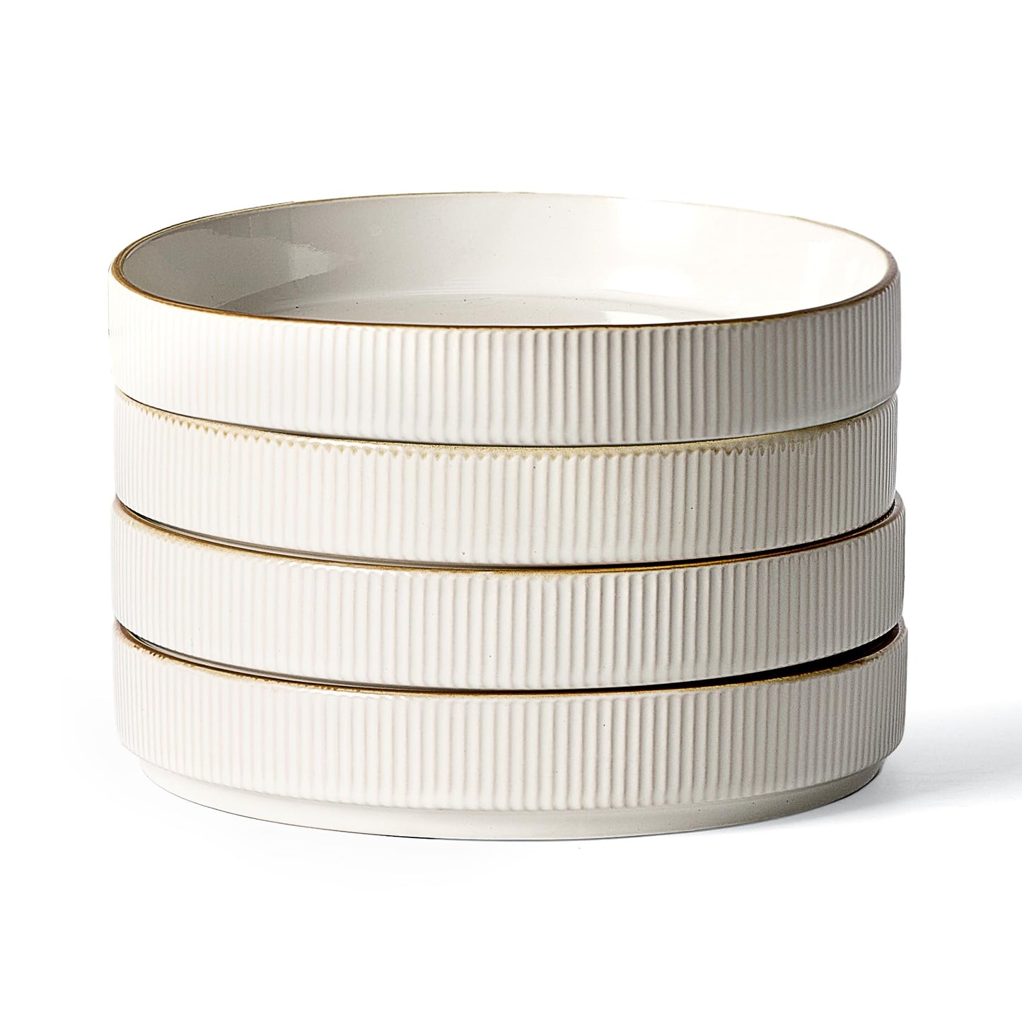 famiware Star 7.5" Pasta Bowls Set, Salad Bowl Set of 4, Double Reactive Glaze, Stackable, Perfect for Your Friend for Housewarming, Thanksgiving, Christmas, Matte White