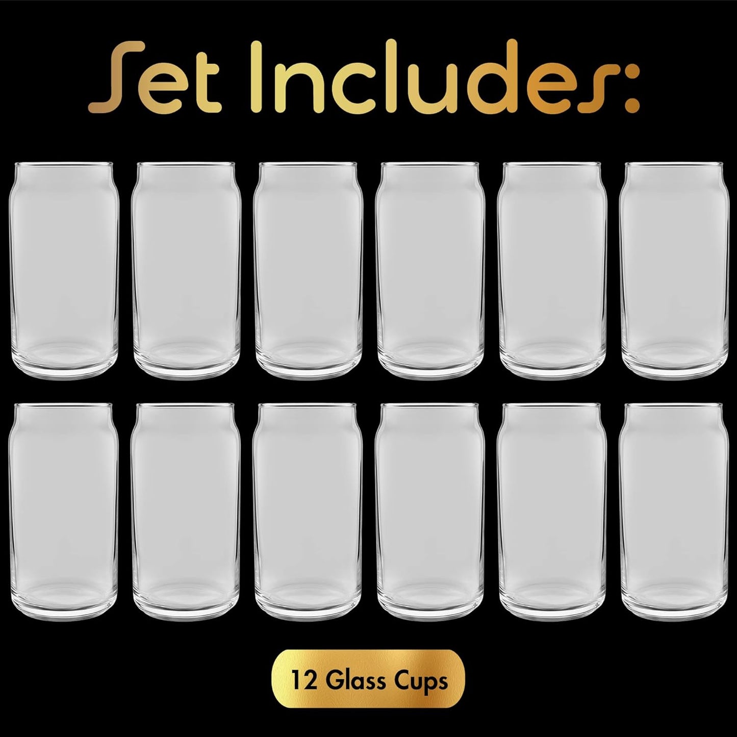 16 oz Can Shaped Glass Cups, Set of 12 Beer Can Glasses, Aesthetic Soda Can Cup Clear Glass Tumbler Beer Glasses, Cute Cups Tall Cocktail Drinkware, Cool Drinking Glasses for Kitchen, Modern Glassware