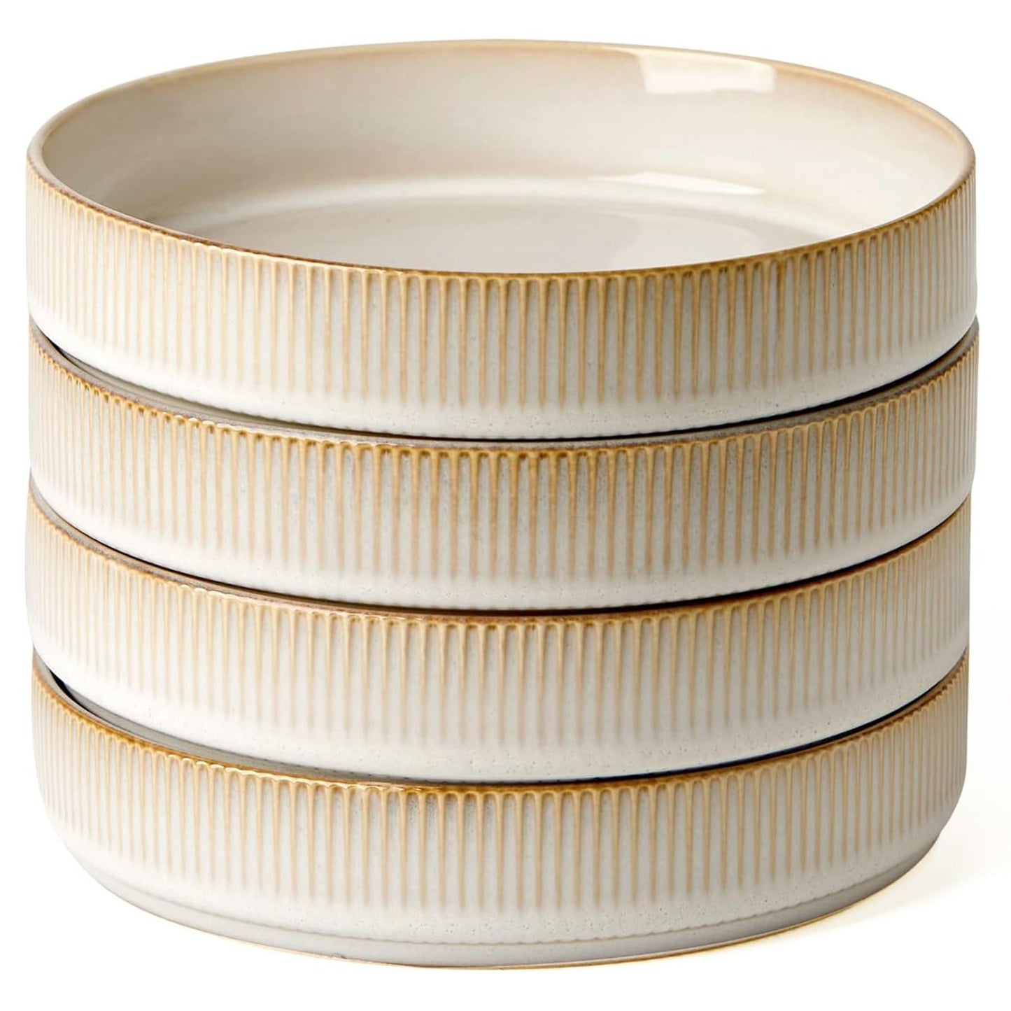 famiware Star 7.5" Pasta Bowls Set, Salad Bowl Set of 4, Double Reactive Glaze, Stackable, Perfect for Your Friend for Housewarming, Thanksgiving, Christmas, Matte White