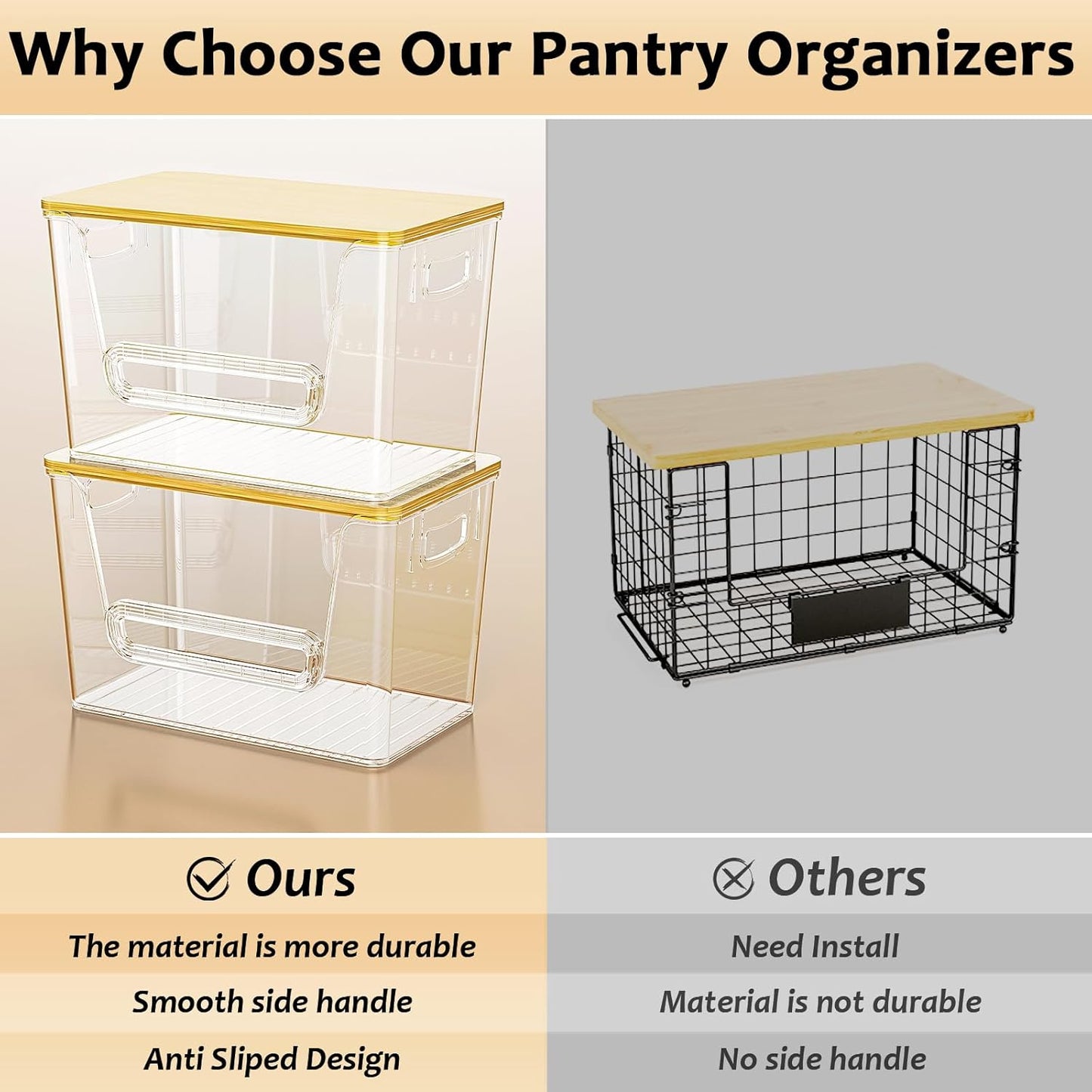 Delamu 3 Pack Pantry Organizers and Storage,Trash Bag Dispenser with Bamboo Top,Stackable Trash Bag Dispenser Under Sink Organizer for 4-30 GalBags,Onion,Potato,Fruits,Clear