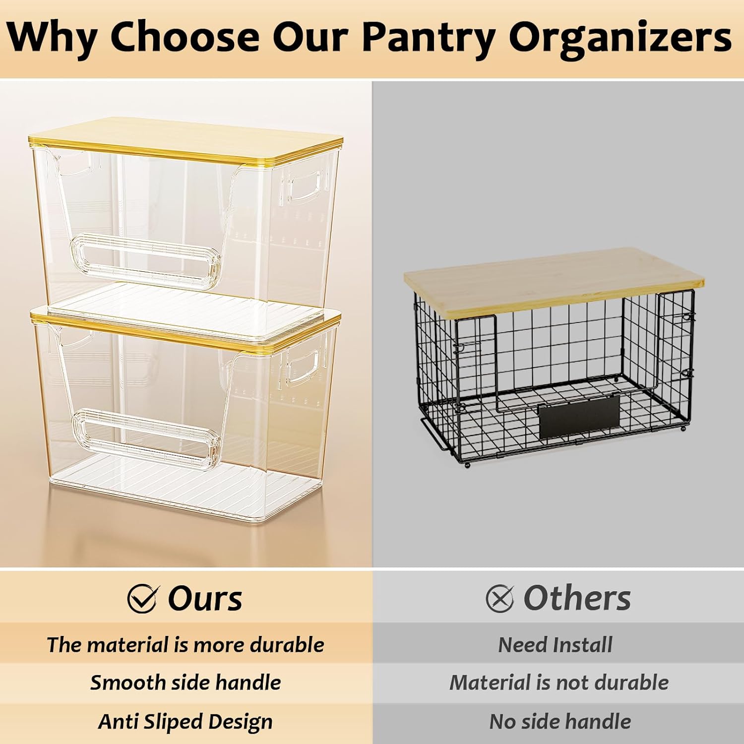 Delamu 3 Pack Pantry Organizers and Storage,Trash Bag Dispenser with Bamboo Top,Stackable Trash Bag Dispenser Under Sink Organizer for 4-30 GalBags,Onion,Potato,Fruits,Clear