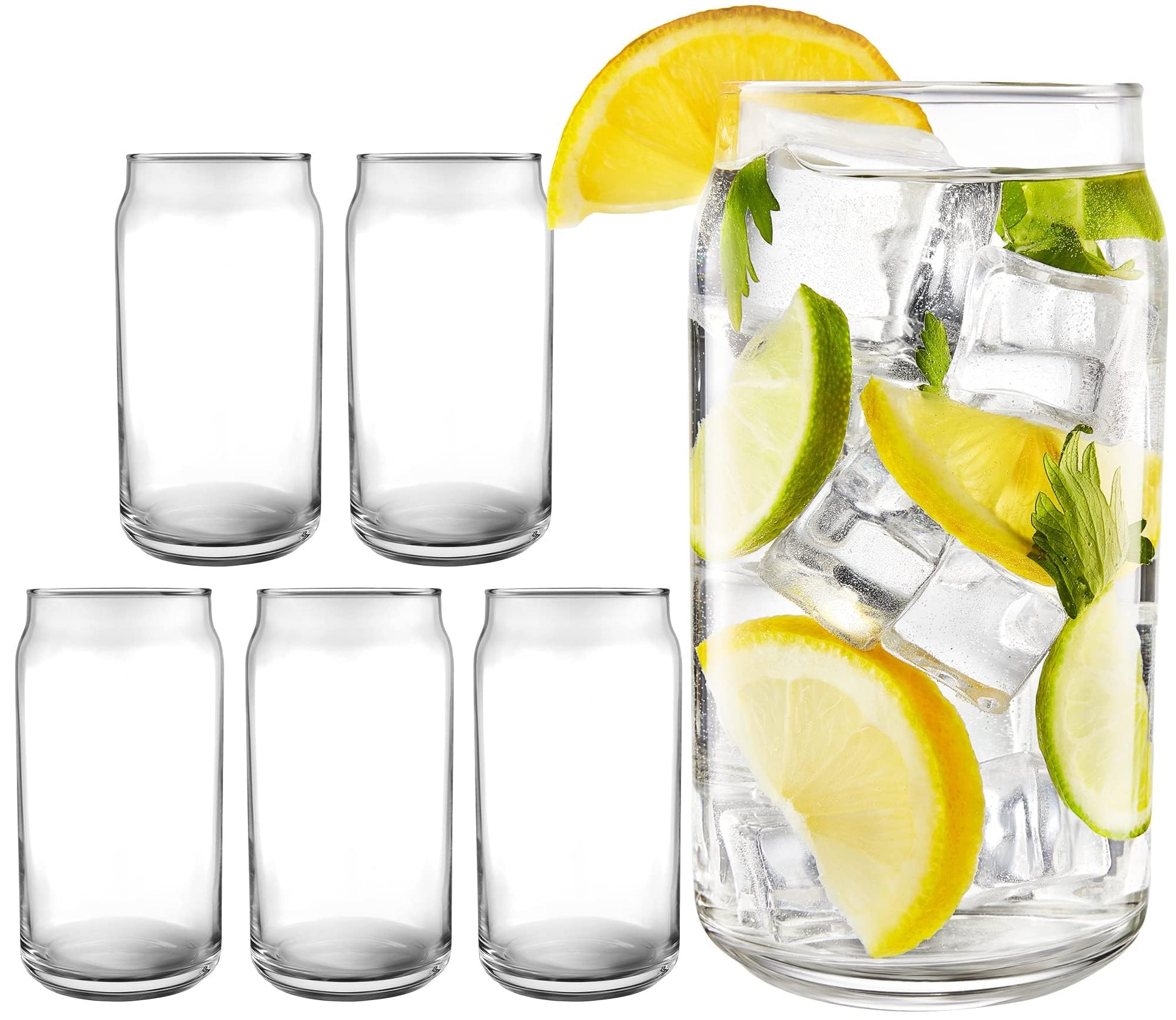 16 oz Can Shaped Glass Cups, Set of 12 Beer Can Glasses, Aesthetic Soda Can Cup Clear Glass Tumbler Beer Glasses, Cute Cups Tall Cocktail Drinkware, Cool Drinking Glasses for Kitchen, Modern Glassware
