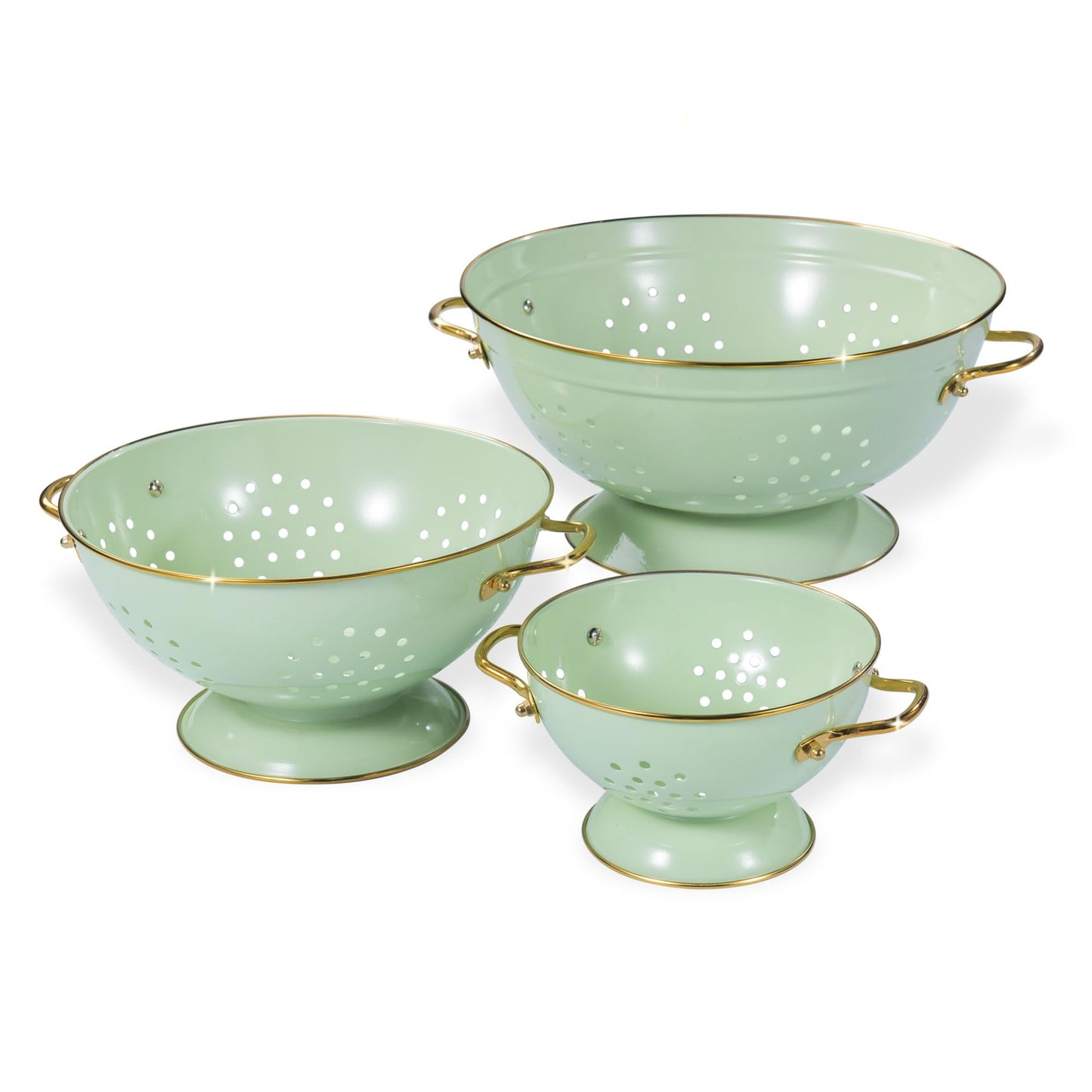 Metal Colander Set of 3, Strainer Basket with Handles perfect for Spaghetti, Pasta, Berry, Vegetable, Fruit, Solid Base Powder Coated Kitchen Essential Strainer Set, 1 & 3.5 & 5 Qt (Cream)