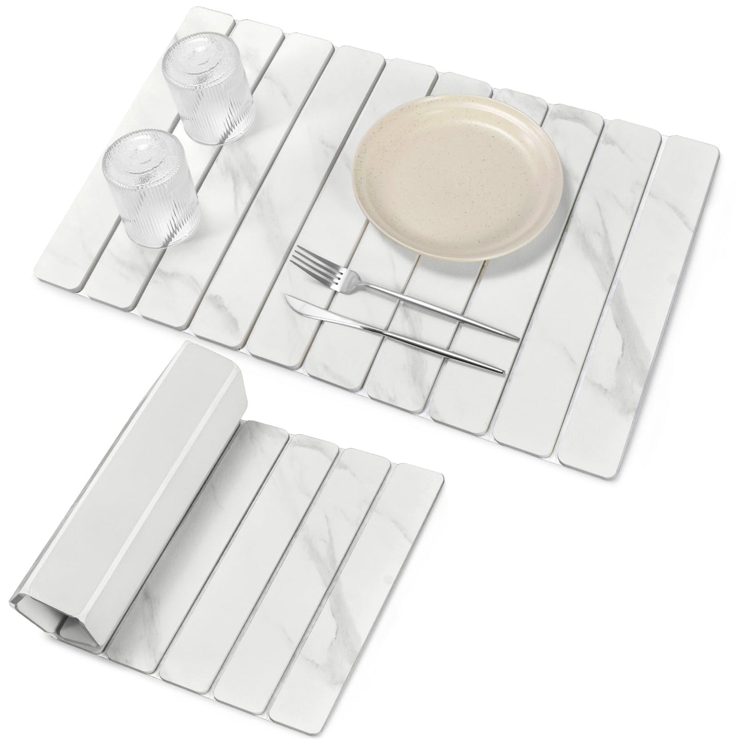 Large Stone Dish Drying Mats for Kitchen Counter, Quick Dry Collapsible Dish Drying Mat, Eco-Friendly Absorbent Foldable Diatomaceous Earth Mats for Dishes Bottles Cups, Match Any Countertop, 24"×16"