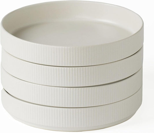 famiware Star 7.5" Pasta Bowls Set, Salad Bowl Set of 4, Double Reactive Glaze, Stackable, Perfect for Your Friend for Housewarming, Thanksgiving, Christmas, Matte White