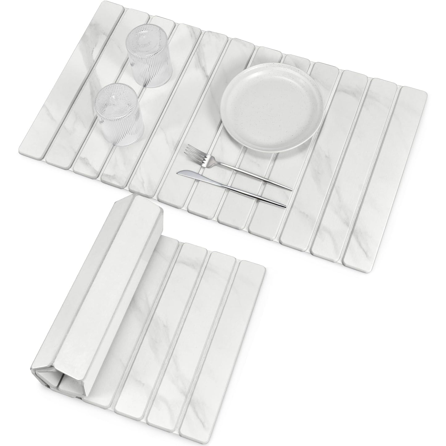 Large Stone Dish Drying Mats for Kitchen Counter, Quick Dry Collapsible Dish Drying Mat, Eco-Friendly Absorbent Foldable Diatomaceous Earth Mats for Dishes Bottles Cups, Match Any Countertop, 24"×16"