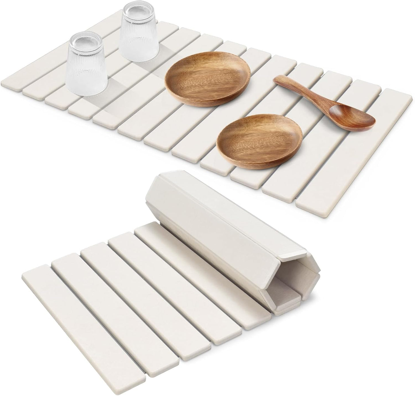 Large Stone Dish Drying Mats for Kitchen Counter, Quick Dry Collapsible Dish Drying Mat, Eco-Friendly Absorbent Foldable Diatomaceous Earth Mats for Dishes Bottles Cups, Match Any Countertop, 24"×16"