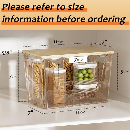 Delamu 3 Pack Pantry Organizers and Storage,Trash Bag Dispenser with Bamboo Top,Stackable Trash Bag Dispenser Under Sink Organizer for 4-30 GalBags,Onion,Potato,Fruits,Clear